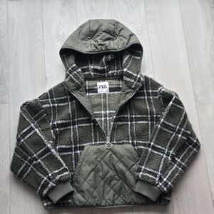 Zara Green Plaid Hooded Jacket